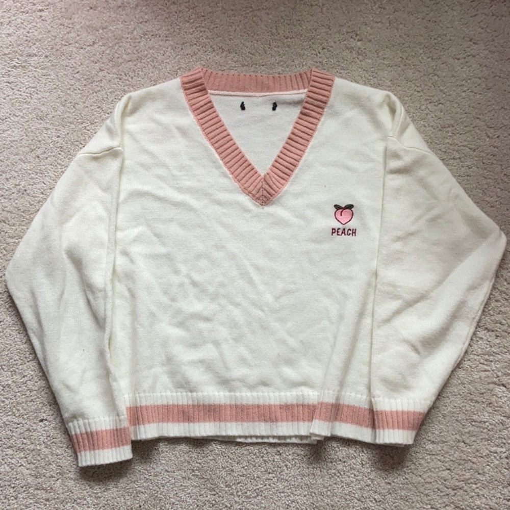 kawaii harajuku embroidered peach v neck sweater